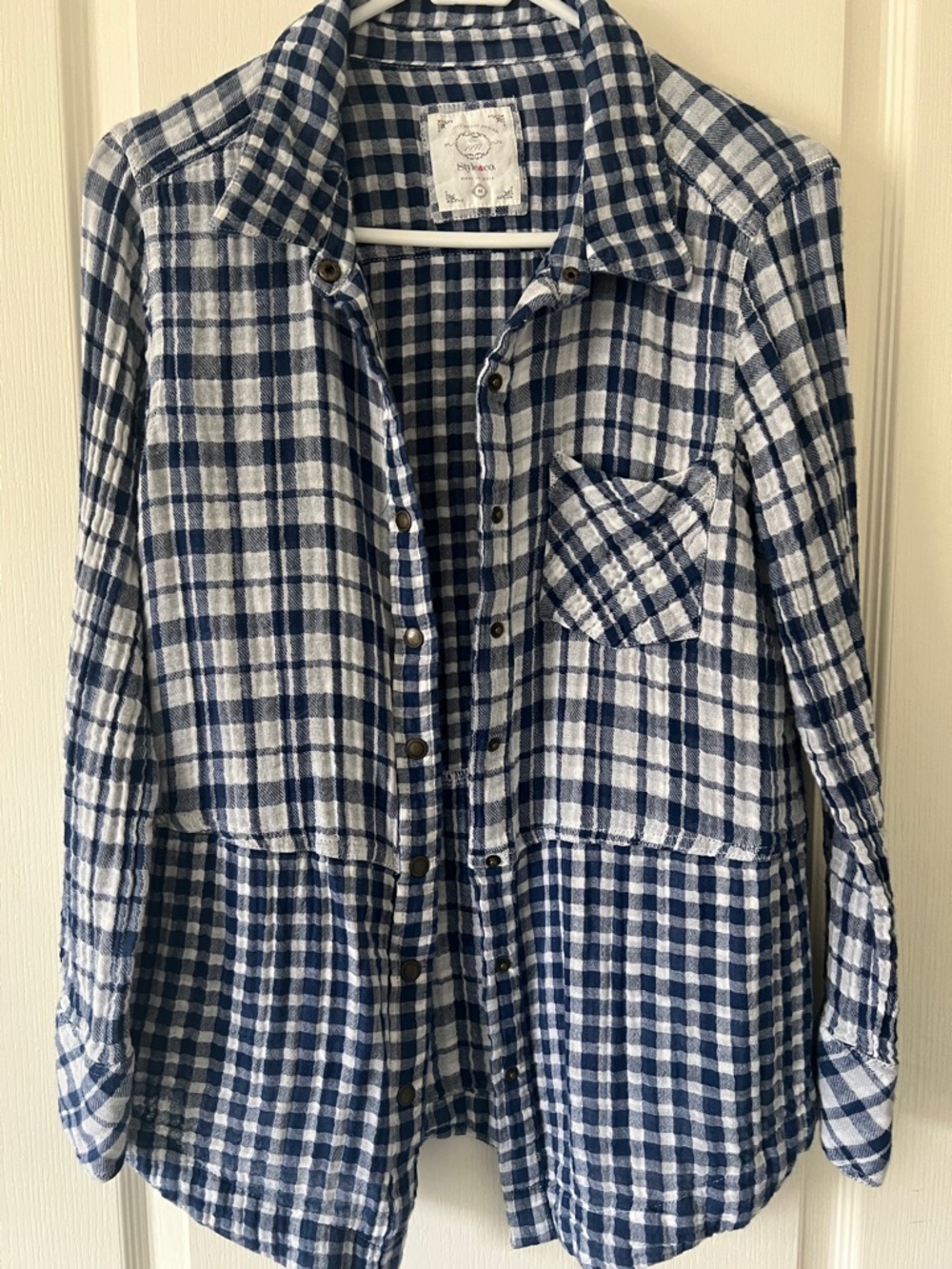 Style & Co. Navy and White Plaid Button-Down Shirt